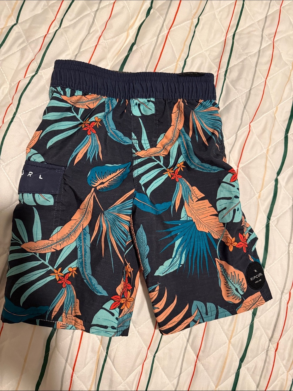 Rip Curl Navy Swim Shorts with Teal & Coral Tropical Print